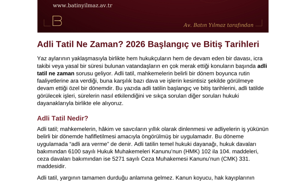 Adli Tatil Ne Zaman?